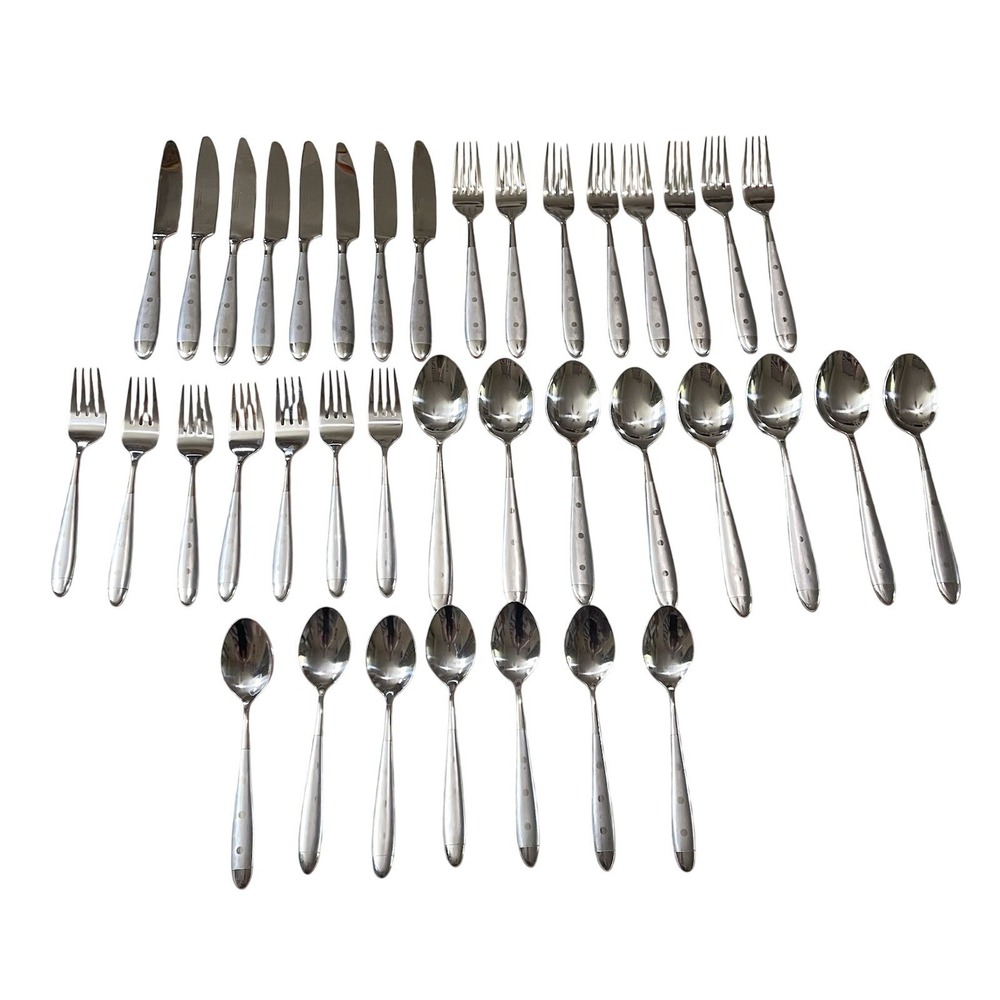 28 pc set Hampton Silversmiths LACOUPOLE Frosted Stainless flatware 7 Person Set